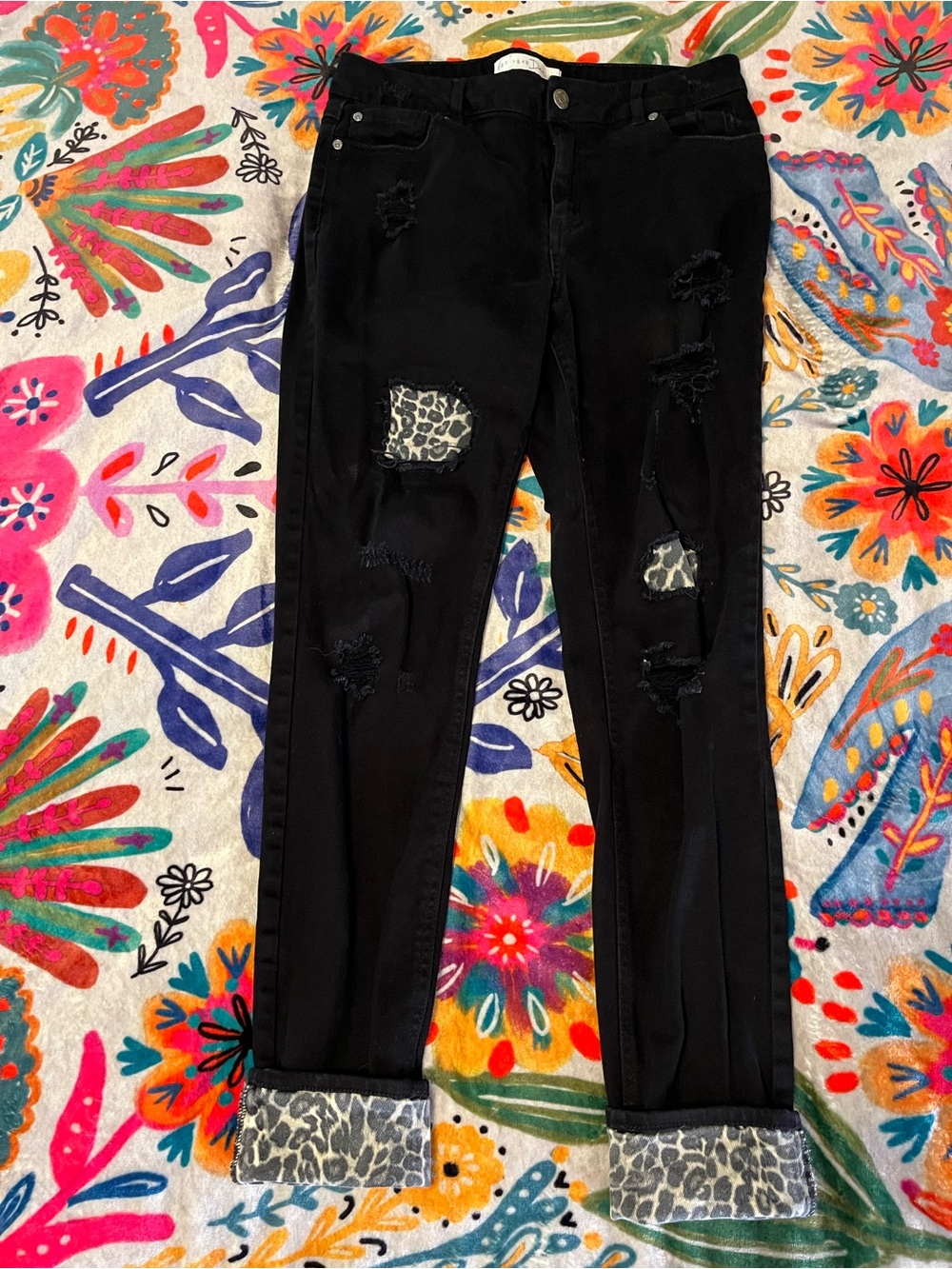 C Est. 1946 Denim High Rise Black Skinny Leopard Patchwork Jeans - Size 8